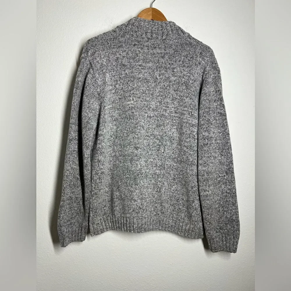 Marks & Spencer Vintage Knit Cotton Sweater 4 buttons Gray Mock Neck Size L